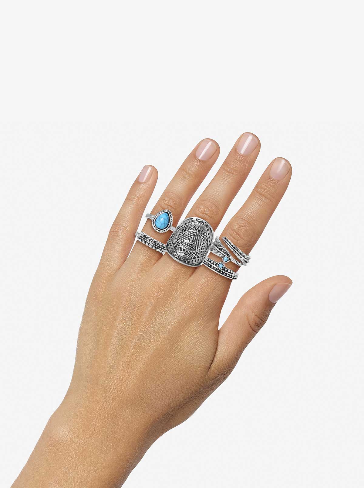 5-Piece Ring Set with Turquoise - Image 2