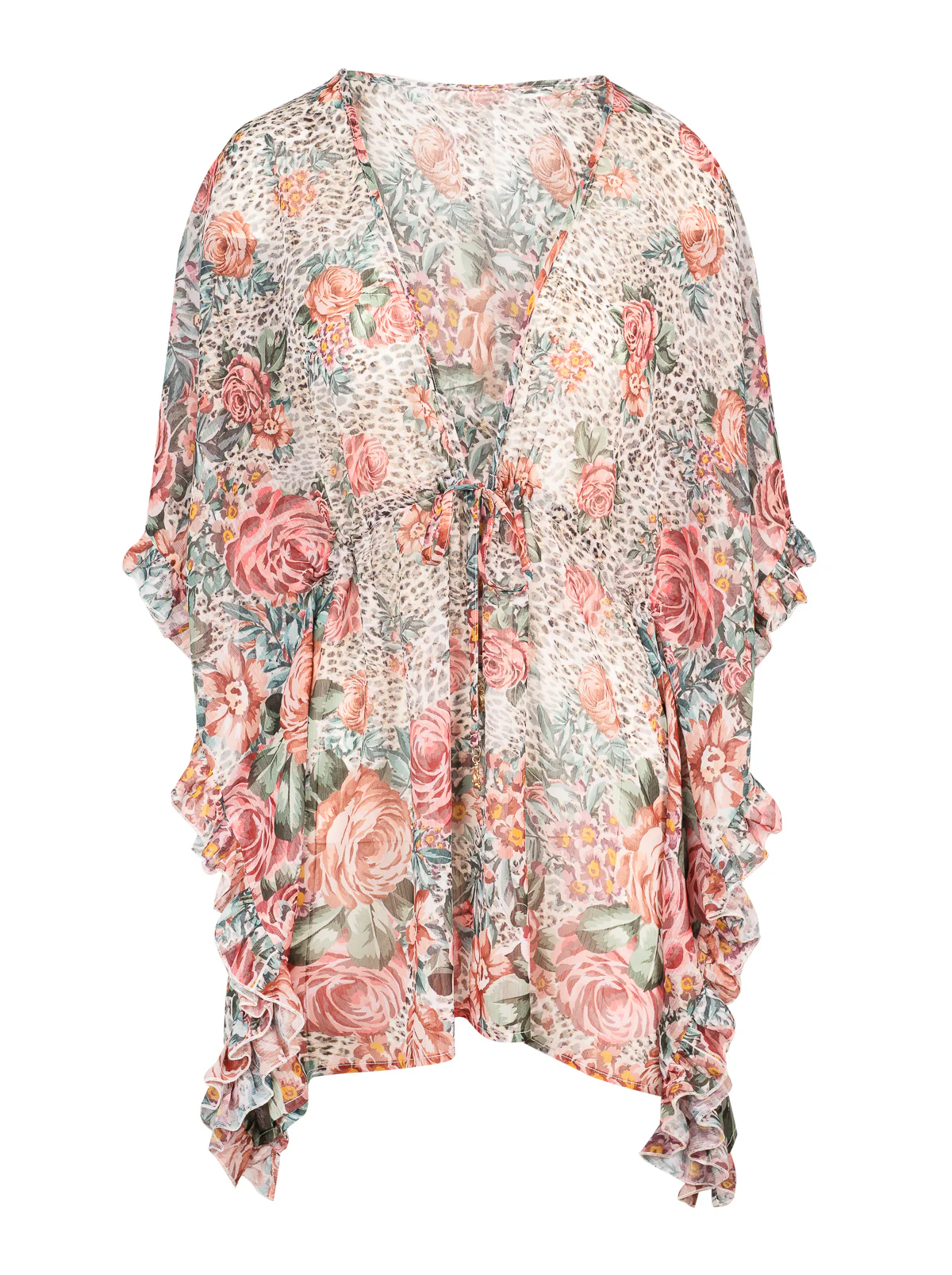 Animal Control Ruffle Cover Up Dress in Rose Multi - Image 5