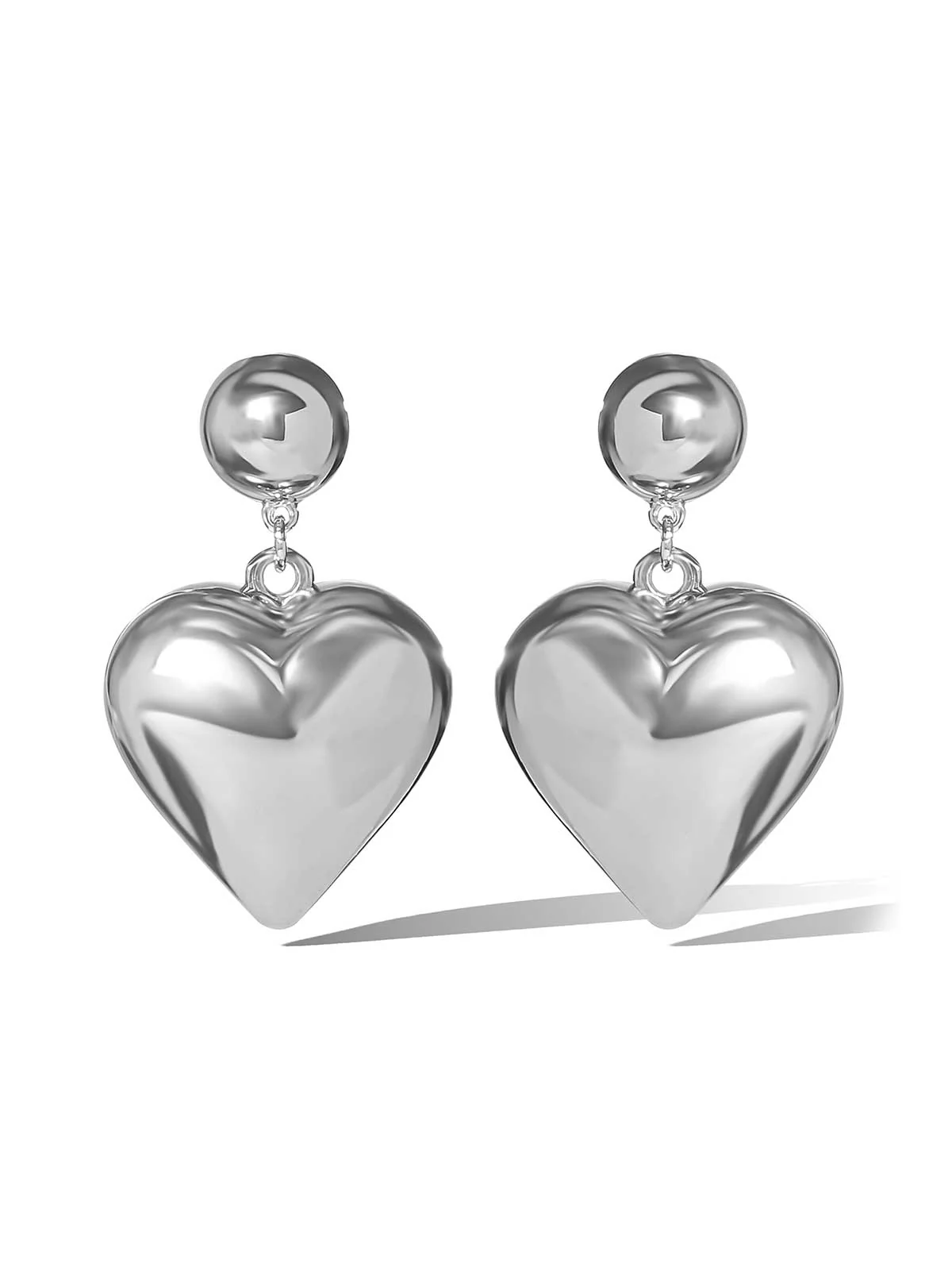 Bold Puff Heart Drop Earrings - Image 2