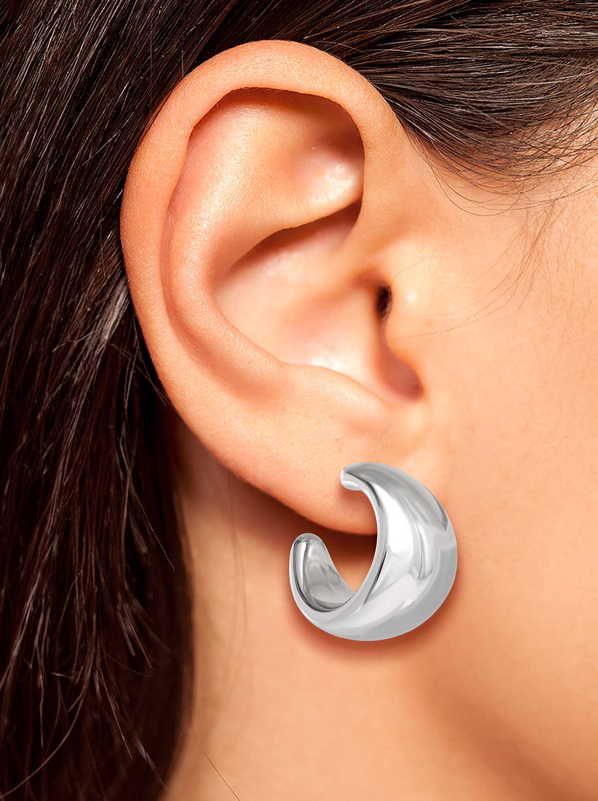 Chunky Silver Hoop Earrings - Image 3