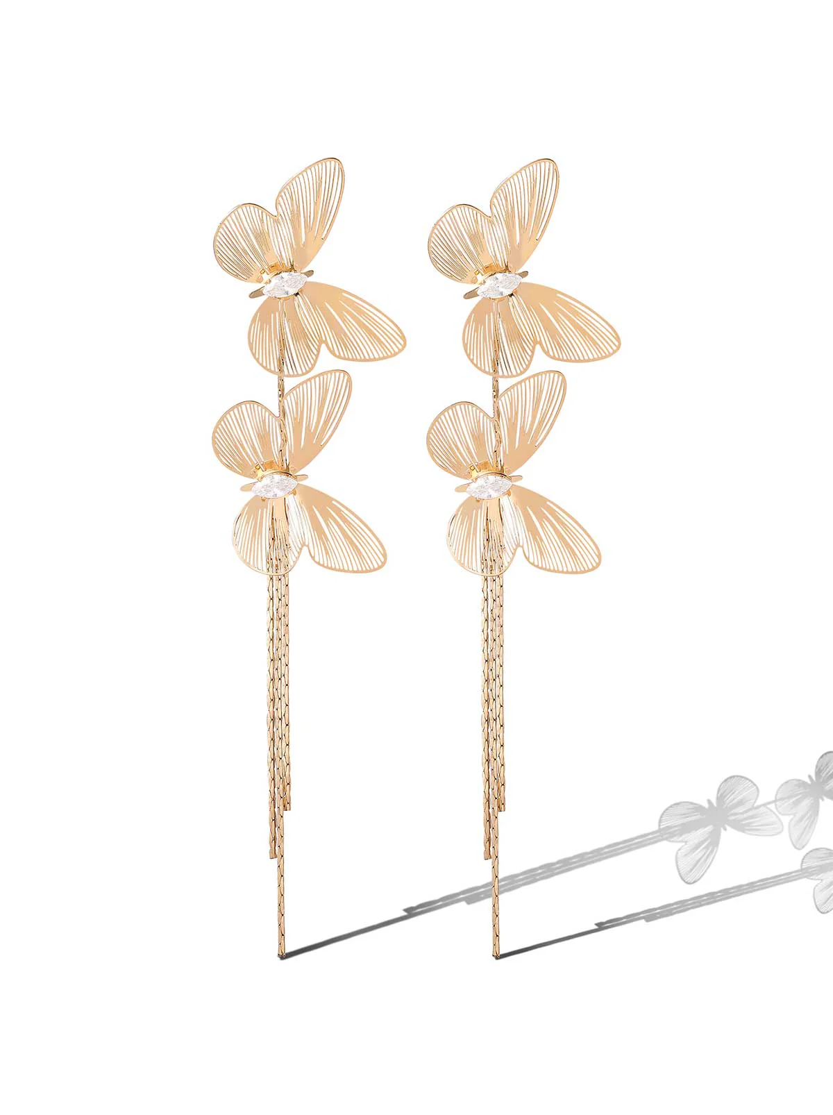 Double Butterfly Dangle Earrings - Image 2