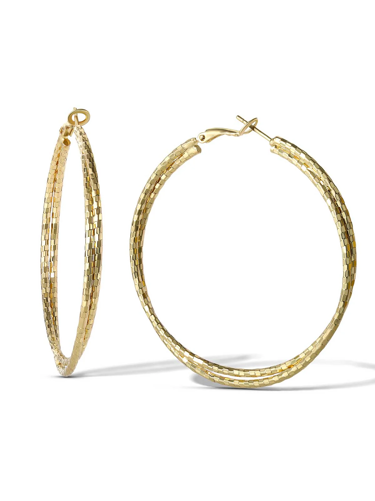 Double Hoop Faceted Earrings - Image 2