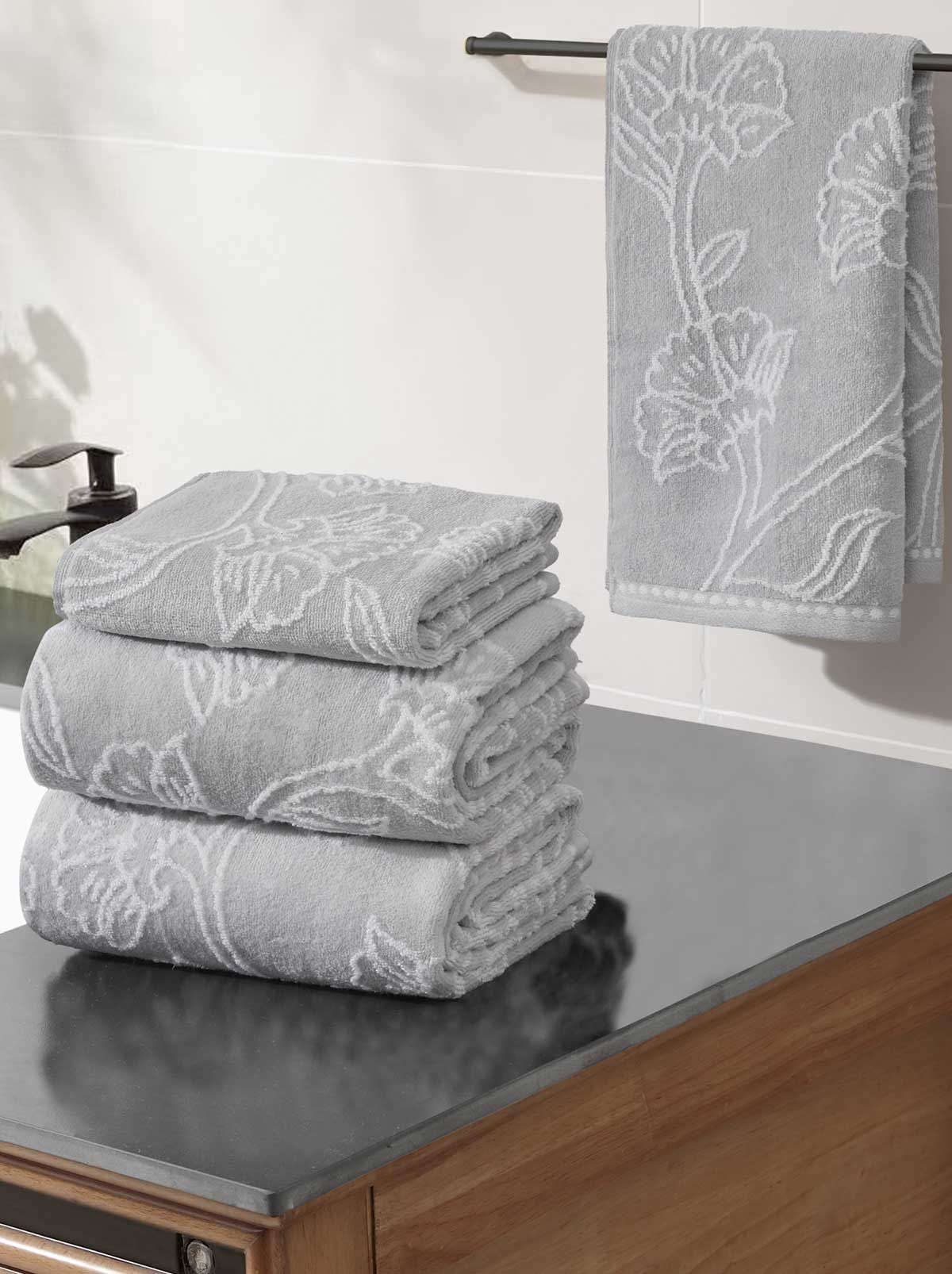 Floral Fan Bath Towels 4-Piece Set in Antarctica Grey - Image 3