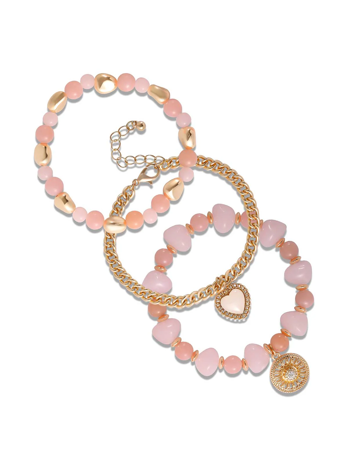 Gold & Pink Beaded Bracelet Set - Image 2