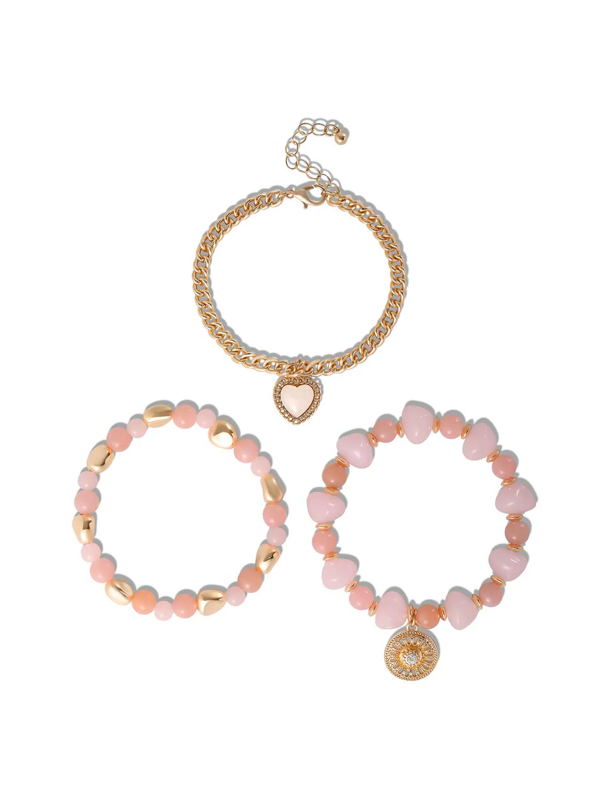 Gold & Pink Beaded Bracelet Set - Image 3