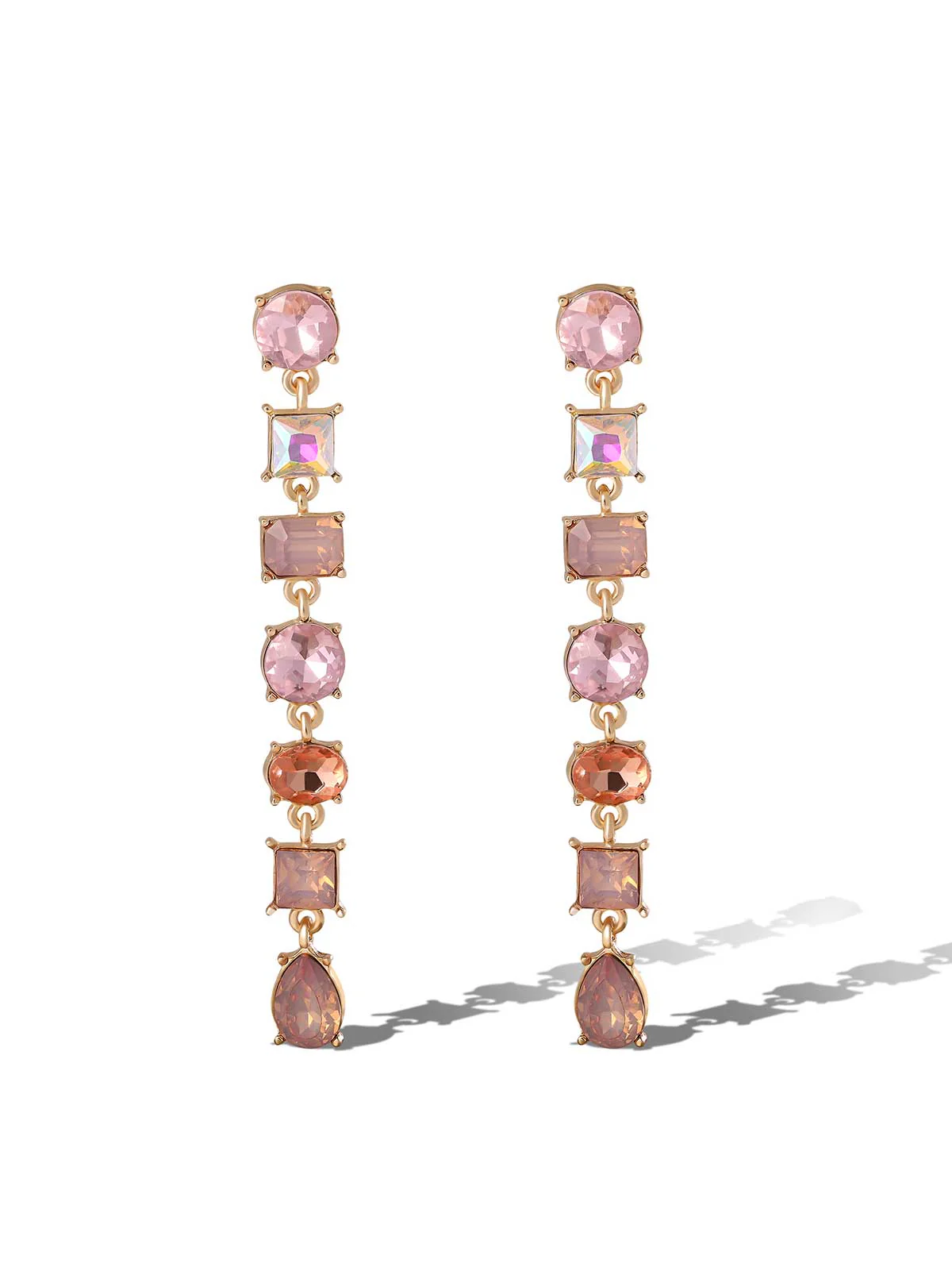 Gradient Pink Gemstone Drop Earrings - Image 2