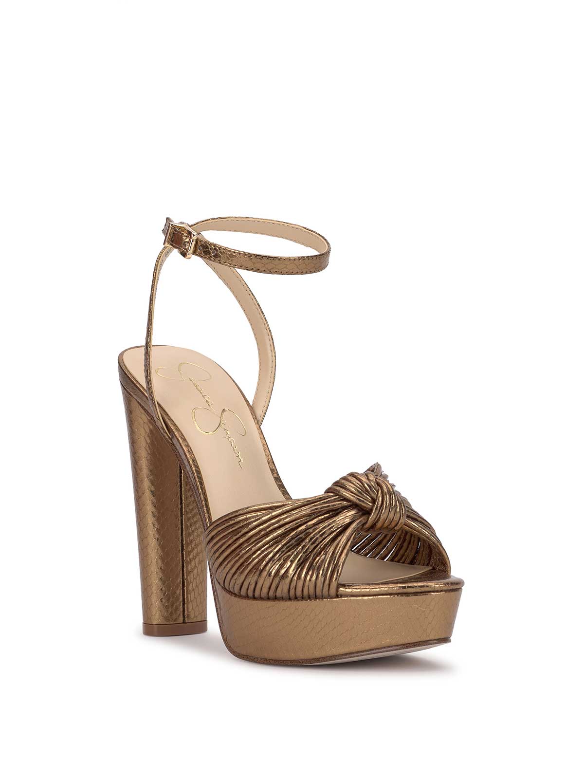 Immie Platform Sandal in Bronze Snake - Image 4