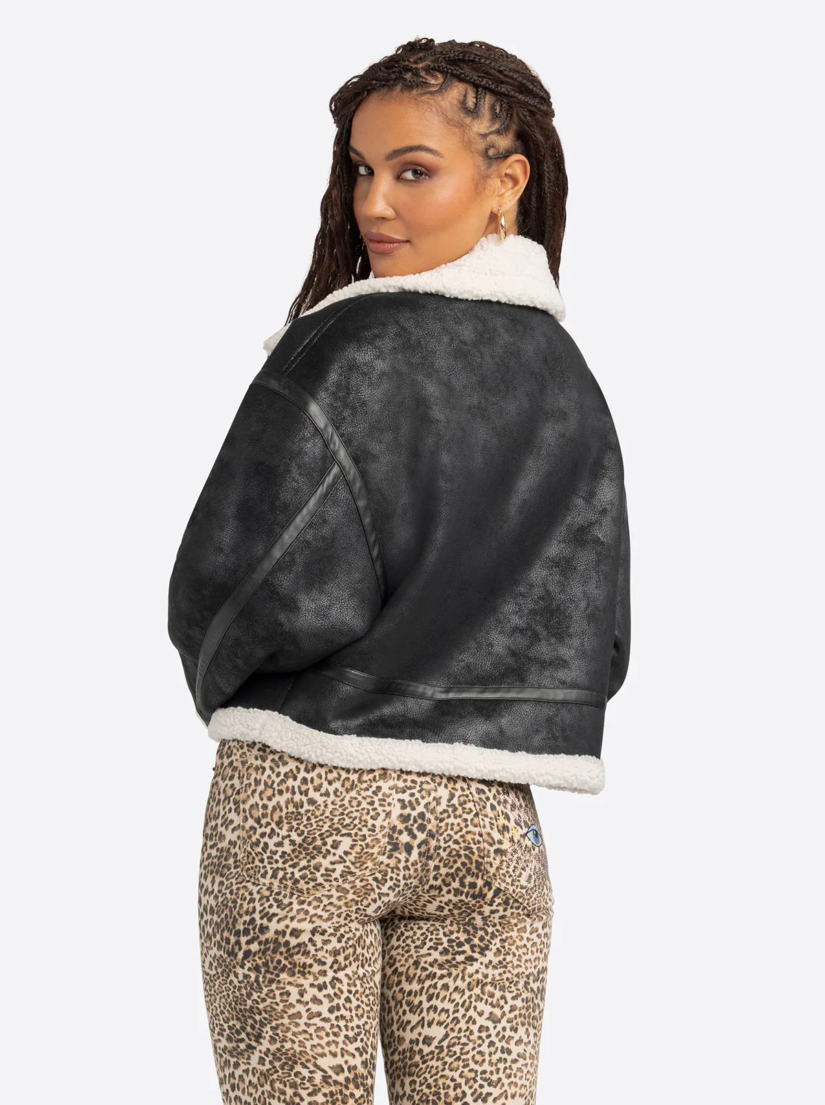 Jessica Simpson 2.0 Claira Sherpa Moto Jacket in Black - Image 3