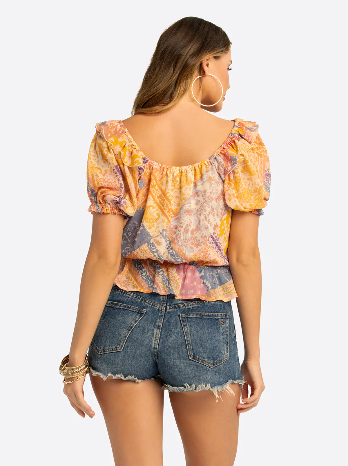 JS Jessica Simpson Cozette Peplum Blouse in Multi Celestial Patchwork - Image 3