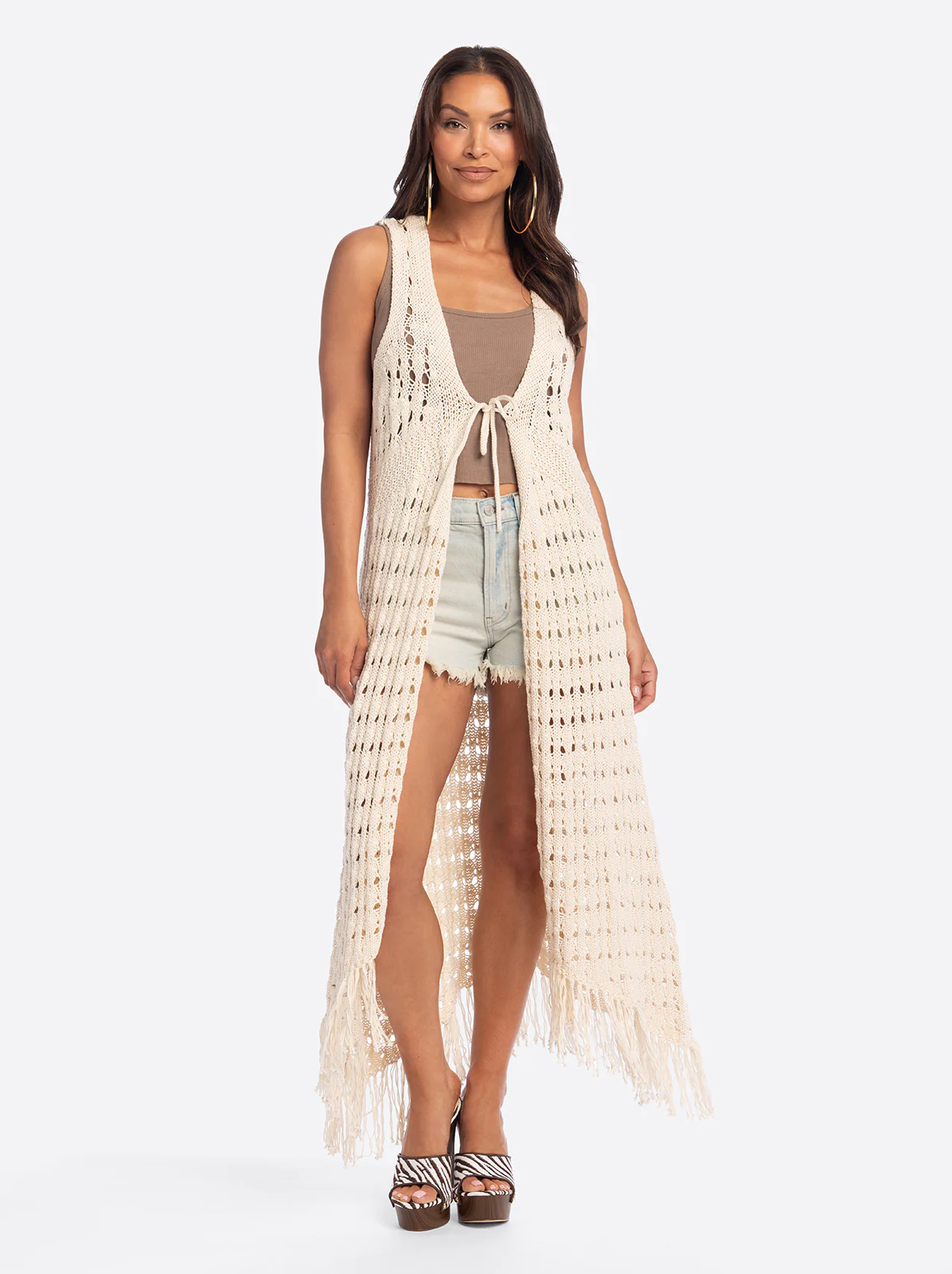 JS Jessica Simpson Marigold Crochet Duster in Whitecap Grey - Image 3