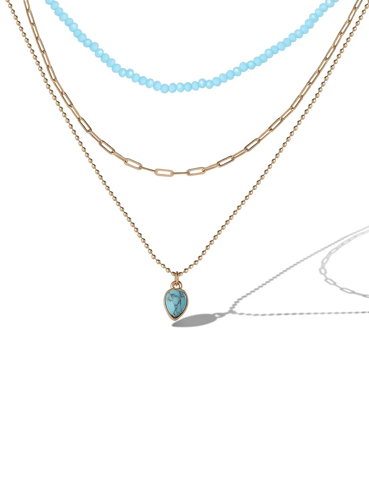 Layered Turquoise & Gold Bead Necklace - Image 3