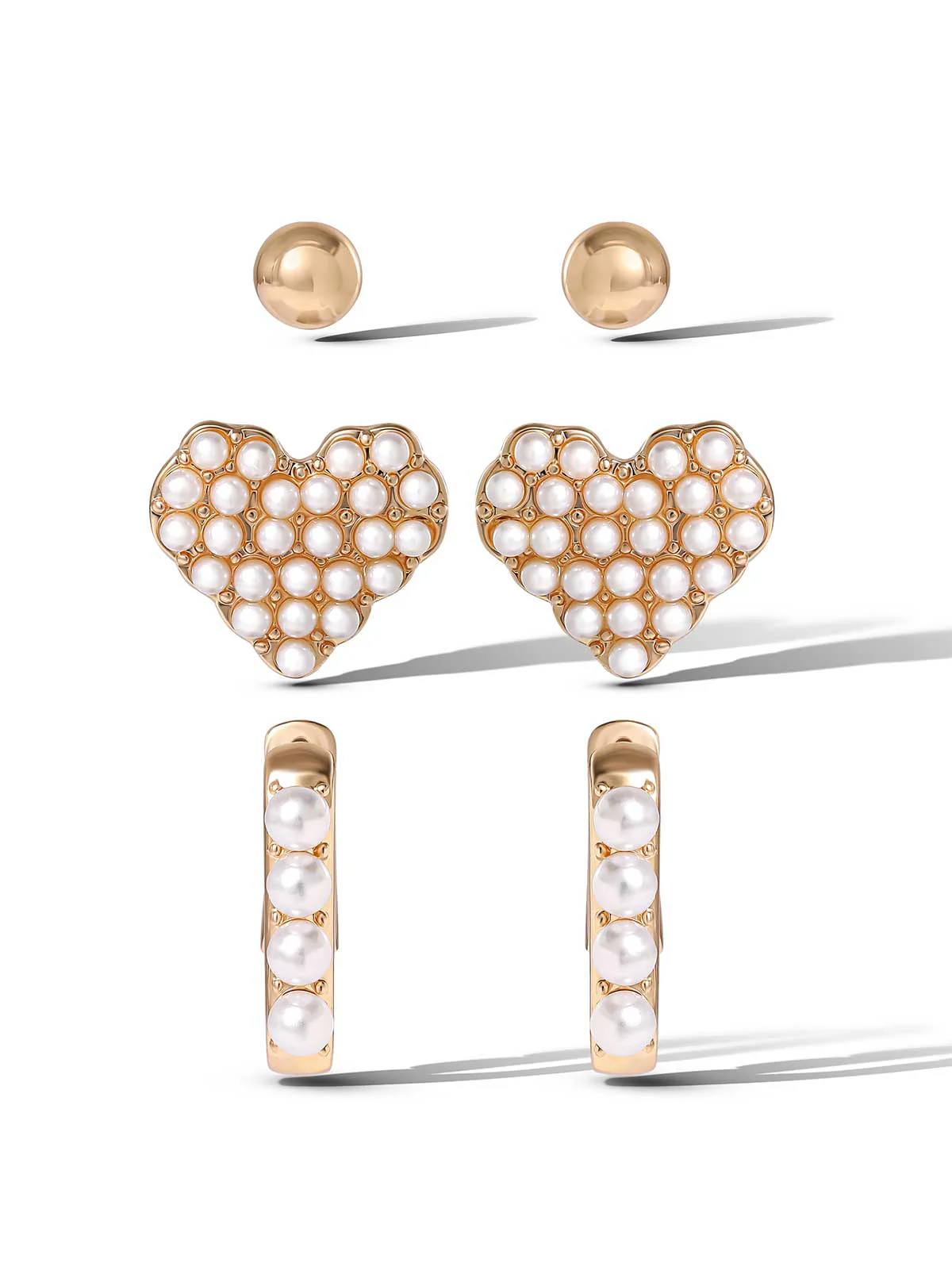 Pearl Accent Gold-Tone Earring Set - Image 2