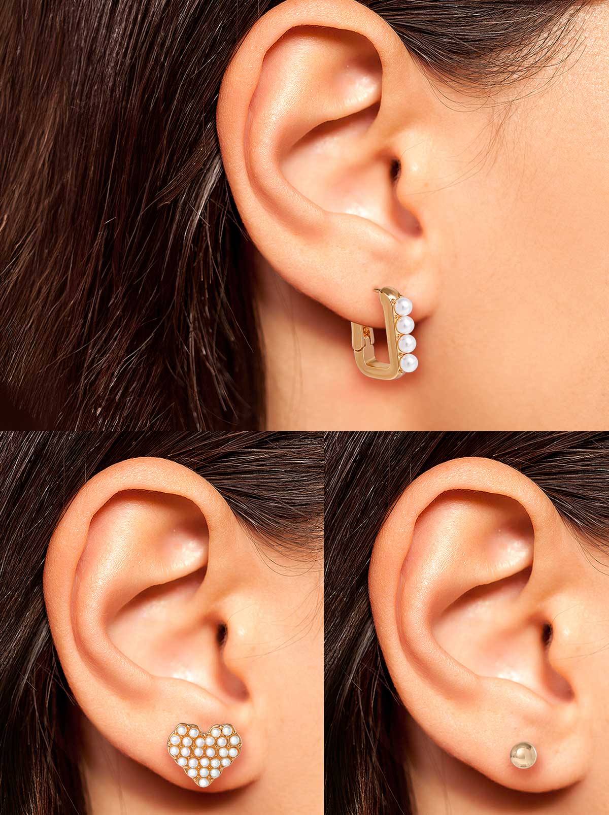 Pearl Accent Gold-Tone Earring Set - Image 3