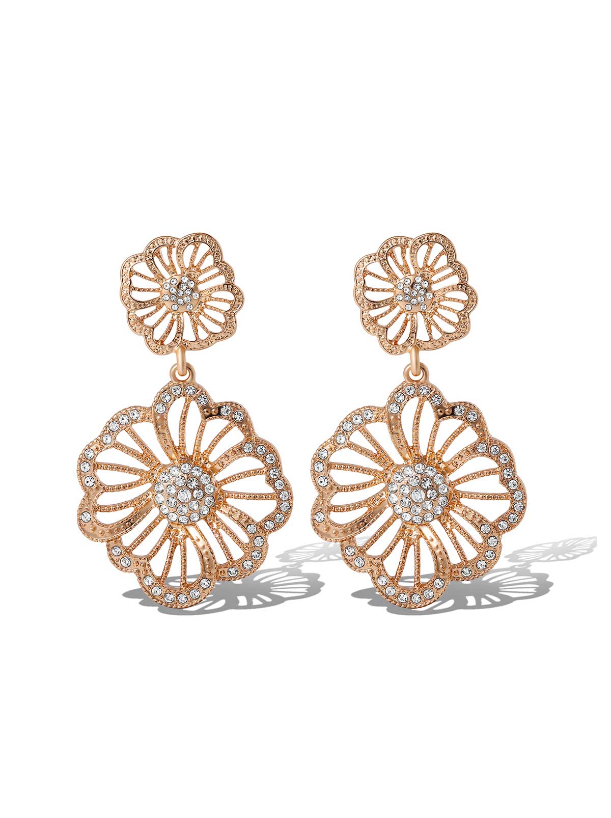 Radiant Rose Gold Floral Drop Earrings - Image 2