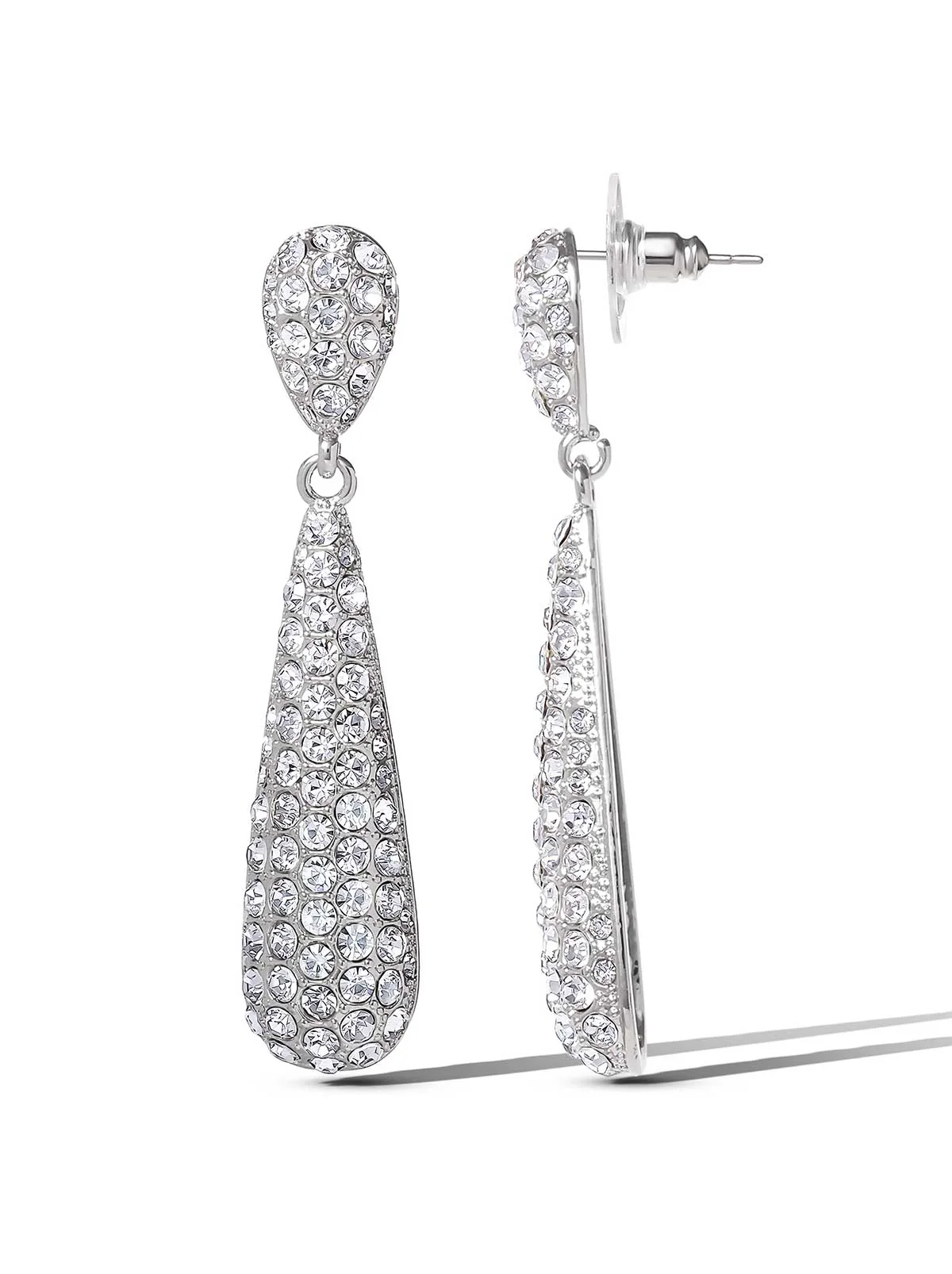 Silver-Tone Pave Teardrop Dangle Earrings