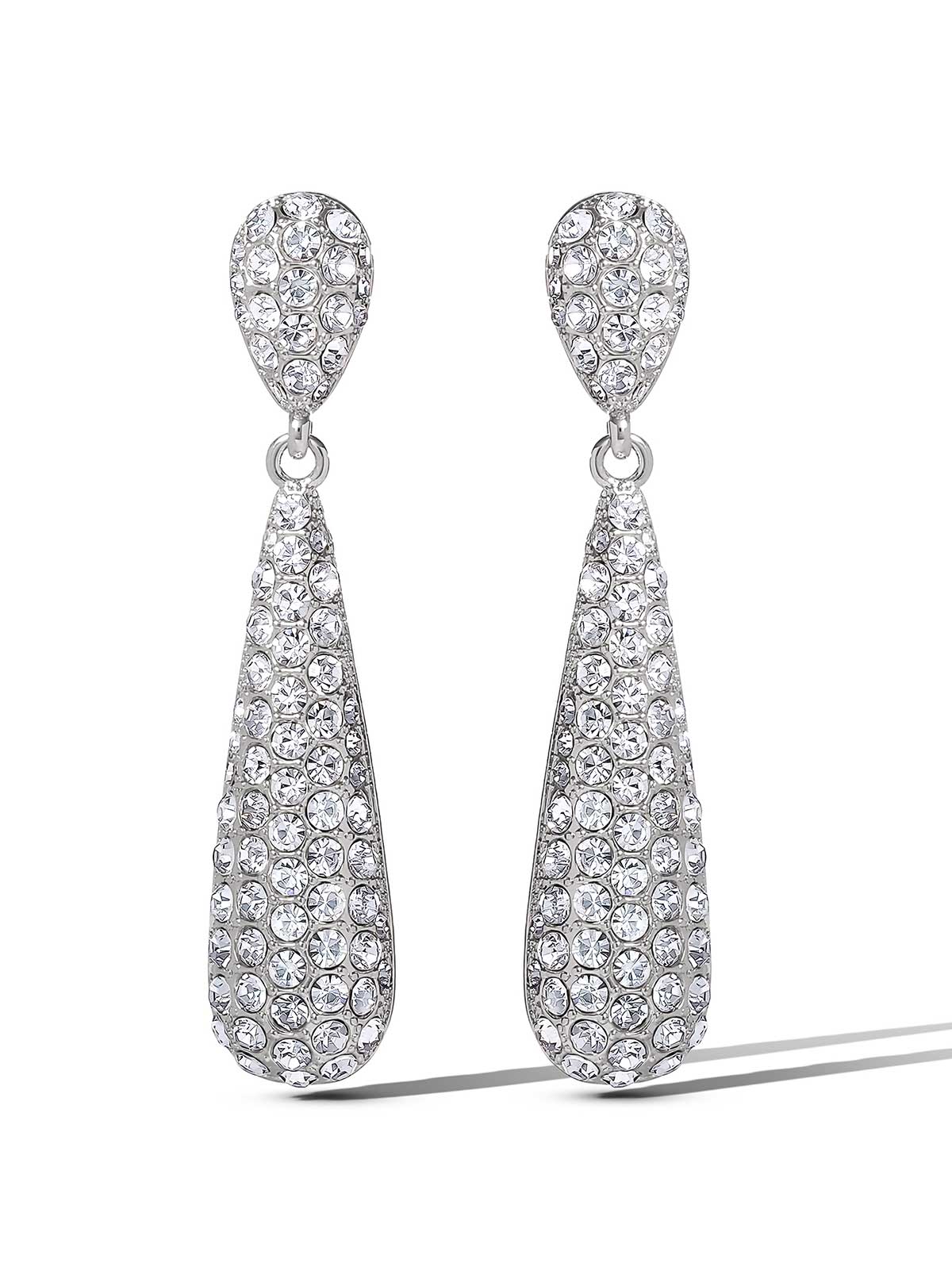 Silver-Tone Pave Teardrop Dangle Earrings - Image 2
